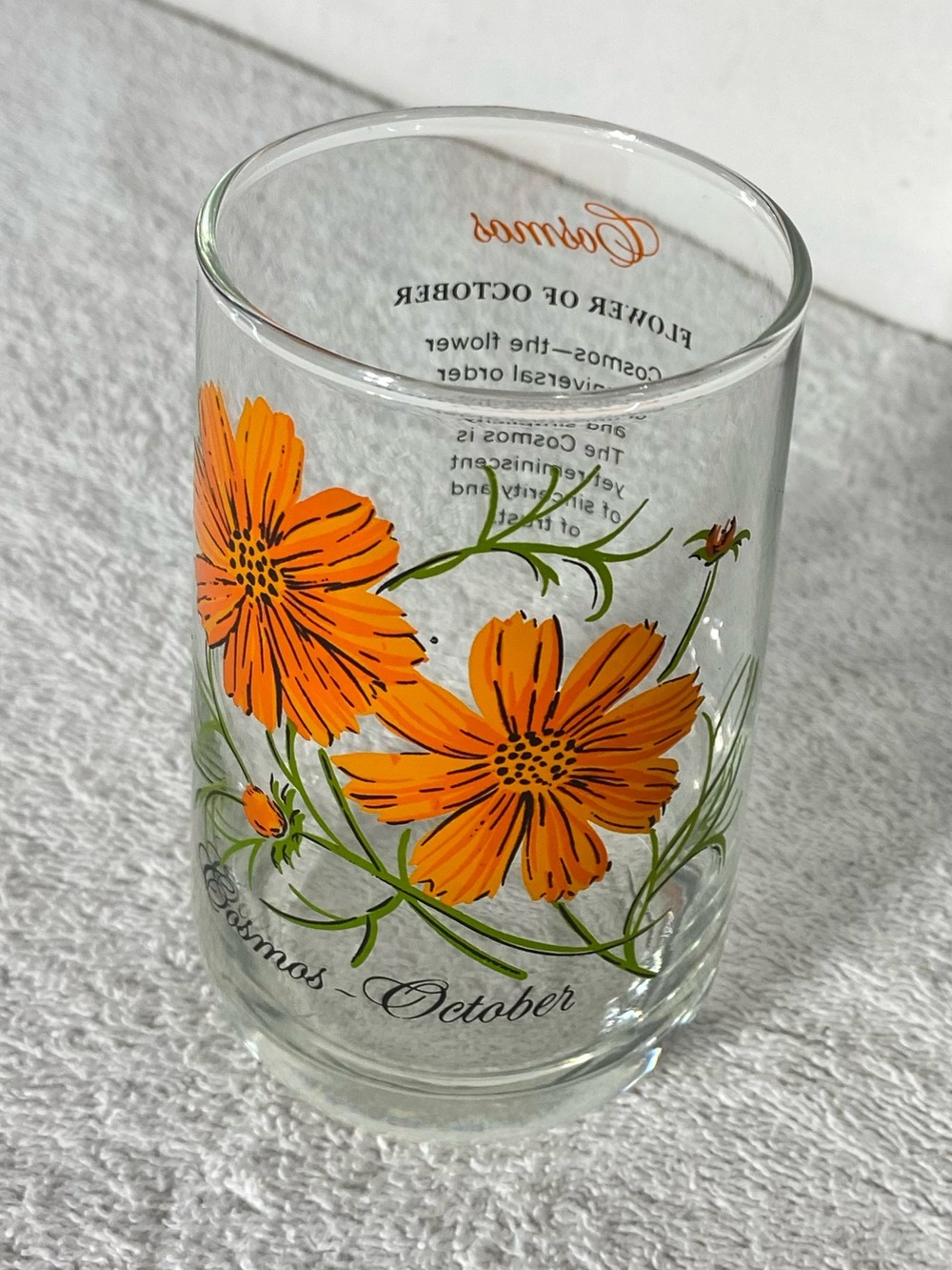 Vintage Brockway Glass October Cosmos Flower of the Month Tumbler